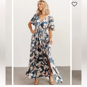 Baltic Born Sicily Satin Maxi Dress - Blue Floral size Medium